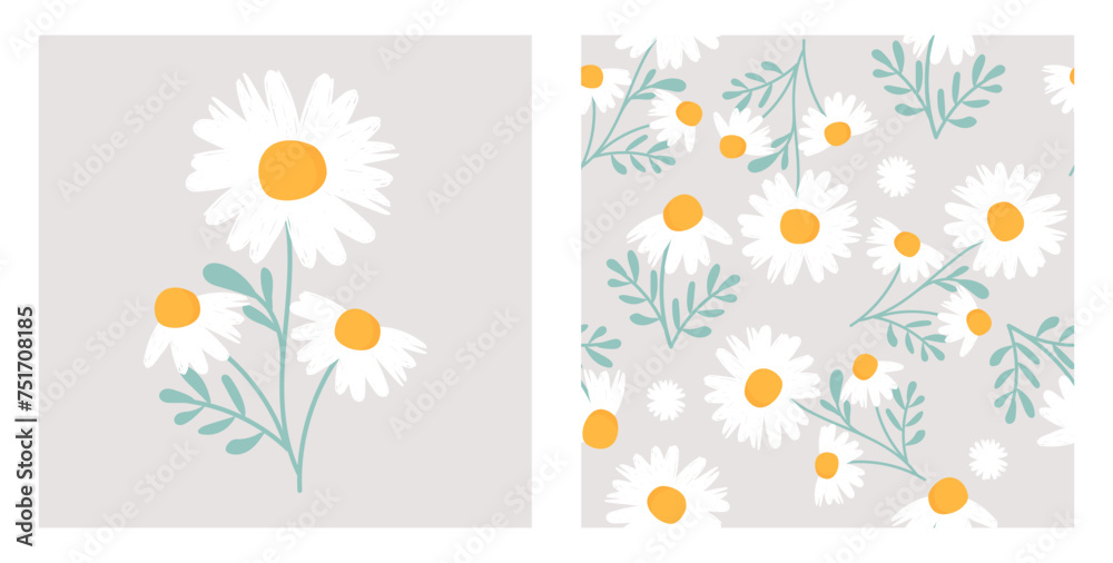 Seamless pattern for kid with cute camomile flowers. Cute background, wrapping, room birthday decor