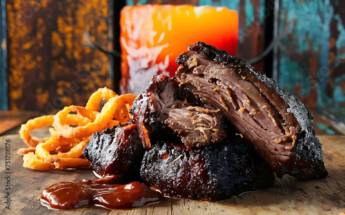 Capture the essence of Burnt Ends in a mouthwatering food photography shot photo