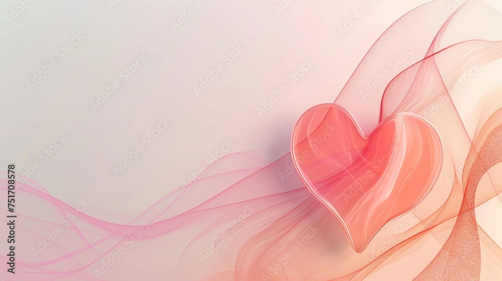 Abstract glass heart with delicate pink swirls illustration, concept of clarity, purity of emotions, and gentle affection Abstract glass heart with delicate pink swirls illustration, concept of clarity, purity of emotions, and gentle affection