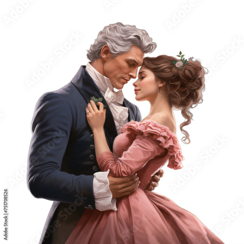 Obraz na płótnie 1800s man and a woman couple dancing drawing on a transparent background png isolated w salonie