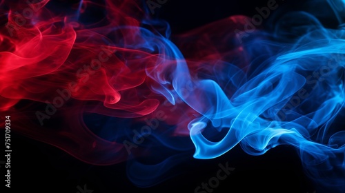 Blue and Red Smoke Against Black Background