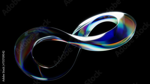 カラフルに屈折する透明なメビウスの輪
