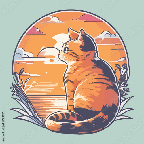 Beautiful Cute Cat Vector Illustration For T Shirt Design
