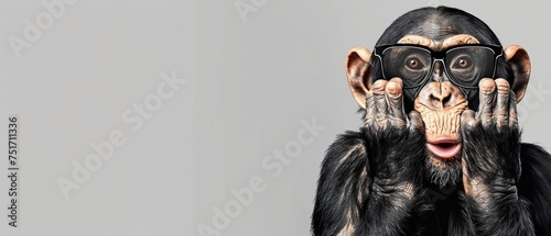 a monkey with a pair of glasses on it's face and a monkey's head sticking out of it's eyes.