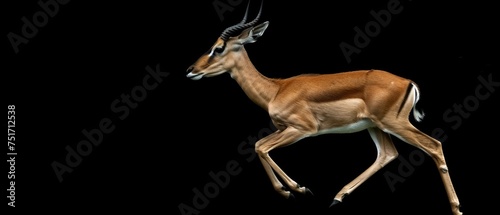 an antelope is walking in the dark with its head turned to look like it's coming out of the water. photo