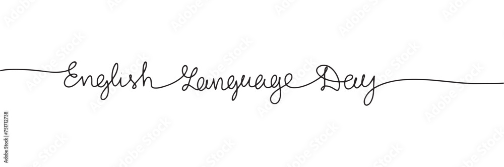 English Language Day line art text banner. Hand drawn vector art.