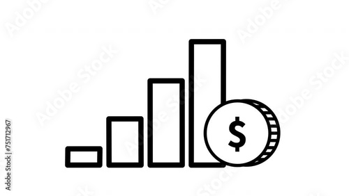 Animated dollar chart increase on a white background
