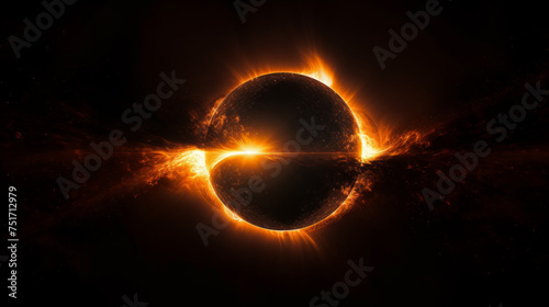 An intense eclipse captured amidst the fiery bursts and eruptions of a solar atmosphere