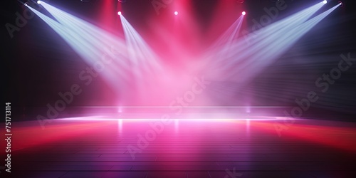 Modern dance stage light background with spotlight illuminated for modern dance production stage. Empty stage with dynamic color washes. Stage lighting art design.