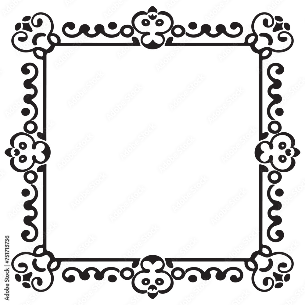 Rectangular frame with decorative corner. Design border line black on white background. Rectangular frame with decorative corner. Design border line black on white background.