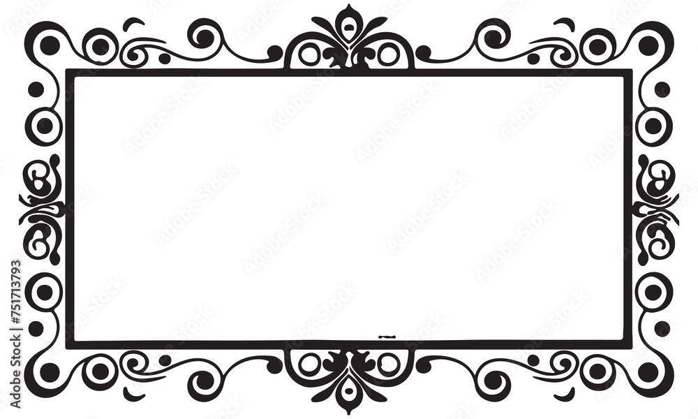 Rectangular frame with decorative corner. Design border line black on white background. 