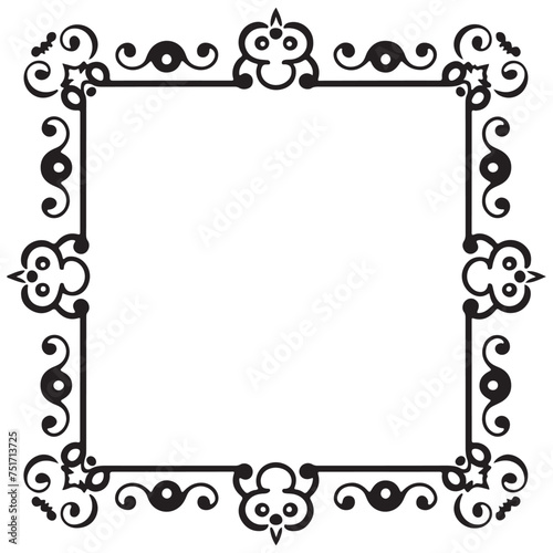Rectangular frame with decorative corner. Design border line black on white background. 