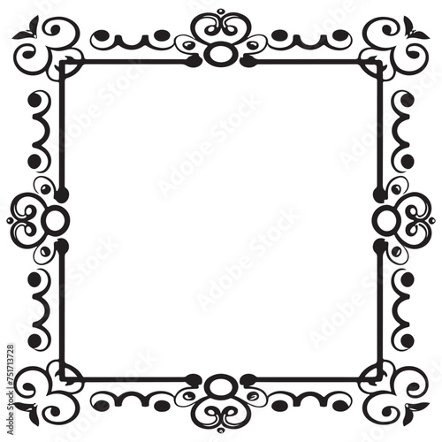 Rectangular frame with decorative corner. Design border line black on white background. 