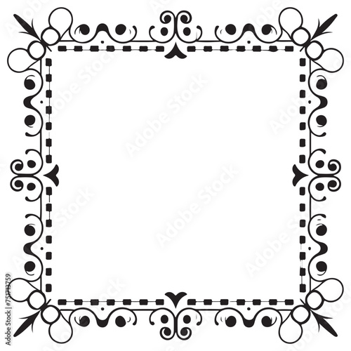 Rectangular frame with decorative corner. Design border line black on white background. 