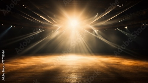 Close-Up of Light Beam on Empty Stage with Copy Space
