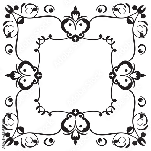 Rectangular frame with decorative corner. Design border line black on white background. 