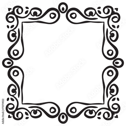 Rectangular frame with decorative corner. Design border line black on white background. 