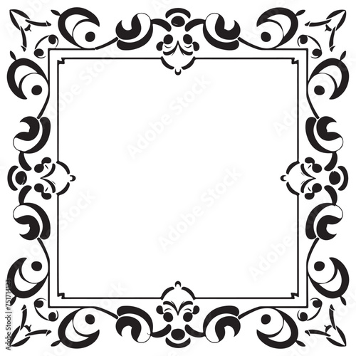 Rectangular frame with decorative corner. Design border line black on white background. 