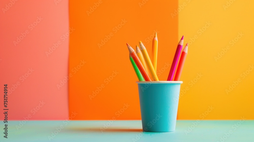 Colored crayons in a cup on isolated background. Copy space, generative AI image Colored crayons in a cup on isolated background. Copy space, generative AI image