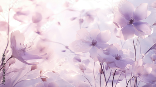 Pastel Purple Anemones flowers in Soft Blurred floral Background, copy space