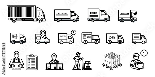 Delivery service icon set. Shipping symbol. Solid icons vector collection.