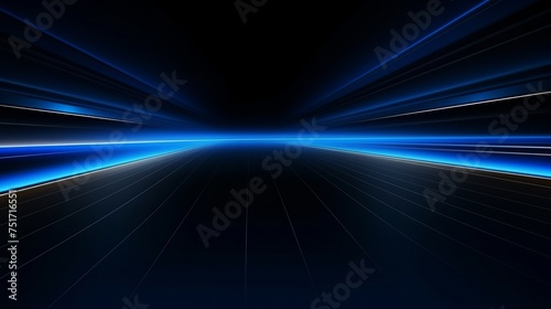 Dark Background with Lines, Spotlights, Neon Light. Abstract Blue Scene.