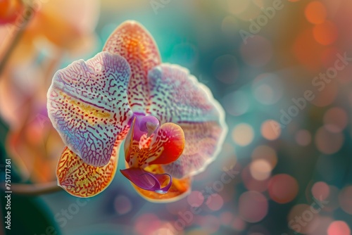 Orchid Macro Photo  Exotic Phalaenopsis Flower Closeup  Blurred Background  Copy Space