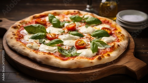  Fresh Homemade Italian Pizza Margherita with buffalo mozzarella and basil