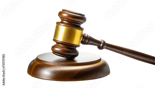 Wooden judge gavel isolated on transparent background.