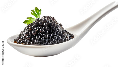 Black caviar in a spoon. Isolated on a transparent background.