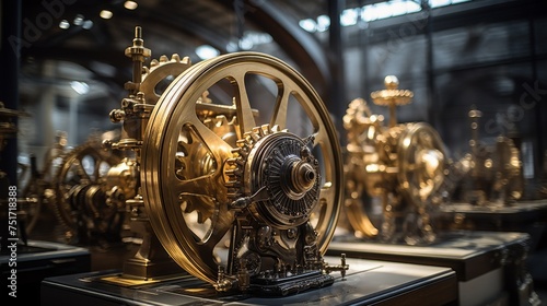 Gold and silver gear mechanism spinning within a steam photo