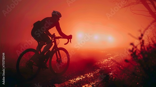 Wallpaper Mural medium side view photography of a cyclist on a gravel bike riding on a gravel path, red studio background Torontodigital.ca