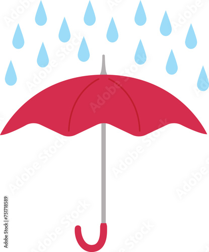 Red Umbrella with raining day rain drop icon.