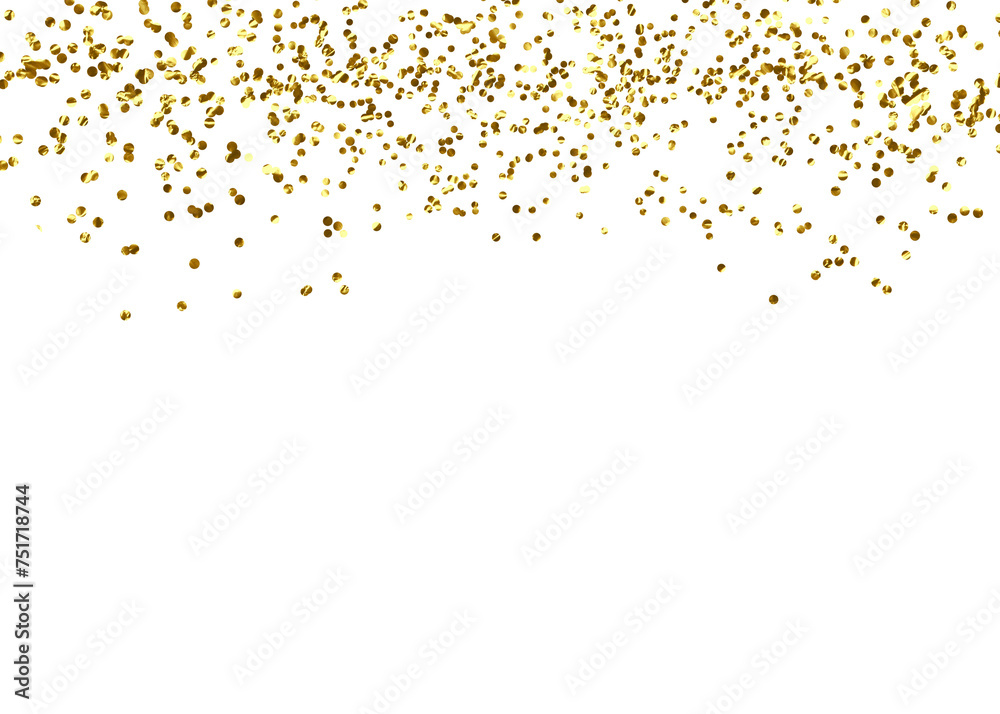 Naklejka premium Confetti gold color png, Birthday holiday wedding, glitter dust confetti, Golden confetti falling down isolated on transparent background. photoshop overlays, png 