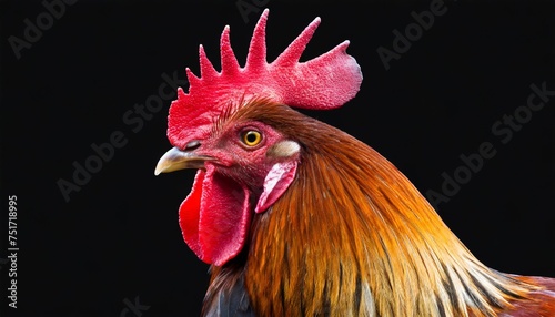 colorful brown rooster profile isolated