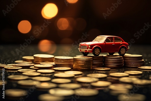 a toy car on top of coins