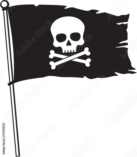 Pirate flag with skull and cross bones (Jolly Roger). Vector illustration.
