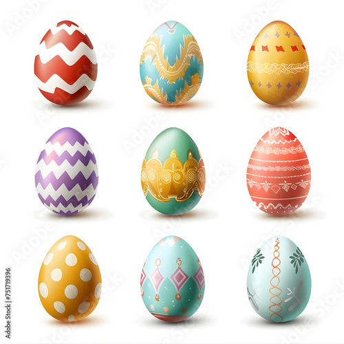 illustration of a collection of various Easter eggs on a white background, collection of designs for Easter eggs