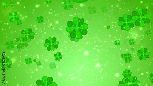 Shamrock animated background. Flying clover leaves. St Patrick Day