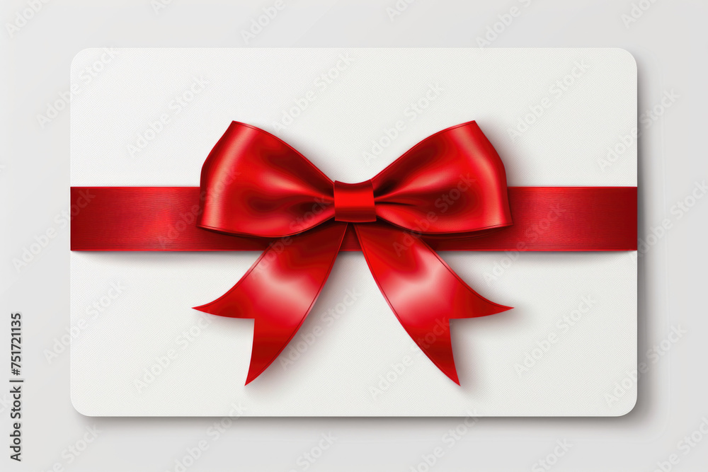 A blank gift card with a luxurious red ribbon A blank gift card with a luxurious red ribbon
