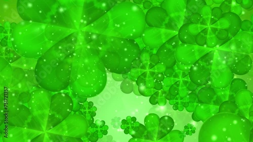 Shamrock animated background. Flying clover leaves. St Patrick Day