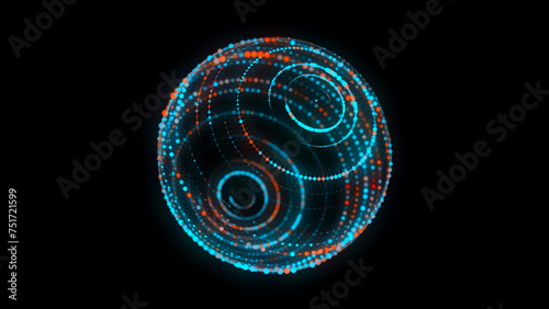 Abstract blue sphere with connecting dots and lines. Wireframe technology sphere. Big data visualization. 3d rendering.
