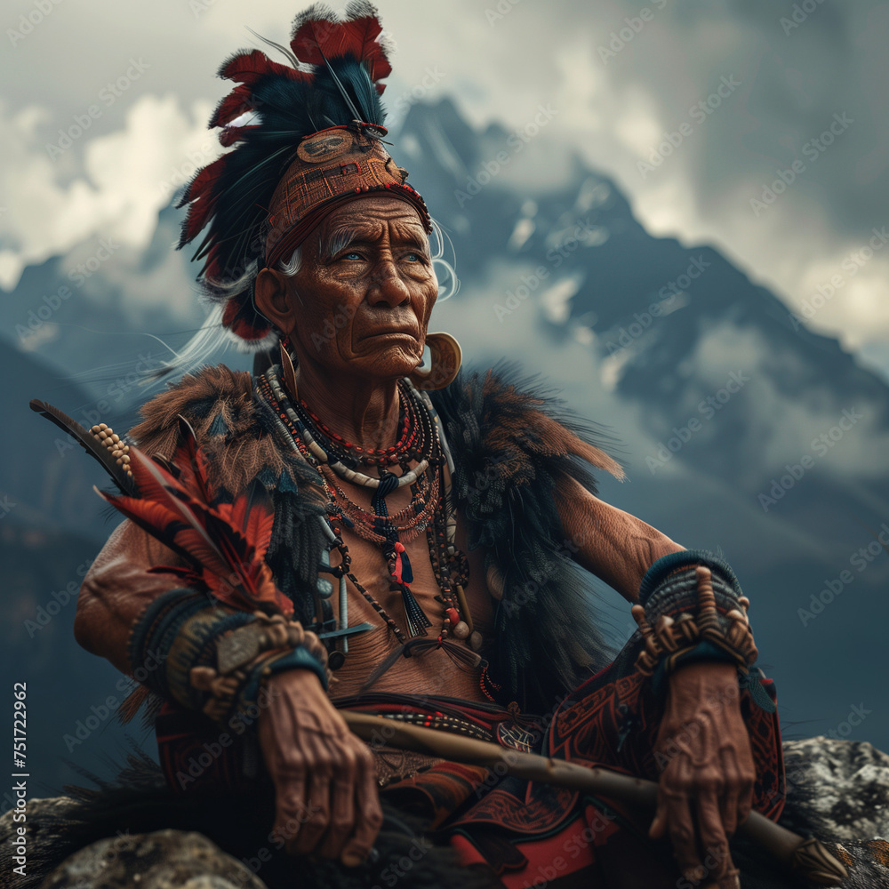 Tribal warrior from Arunachal Pradesh. Culture and heritage concept art. 