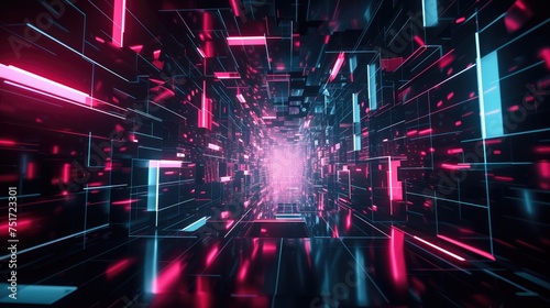 futuristic neon tunnel background. Purple Geometric Background Abstract Cyberpunk In And Blue background Advertisement For Technology