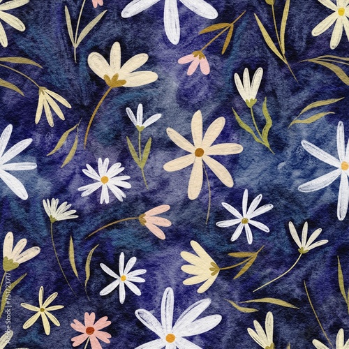 seamless watercolor pattern with hand drawn flowers