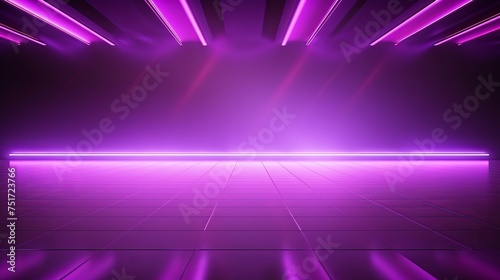 Empty Room Background with Spotlights and Abstract Purple Neon Glow