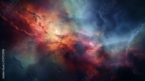An ethereal depiction of space featuring a nebula with a rich tapestry of colors, evoking a sense of wonder and discovery