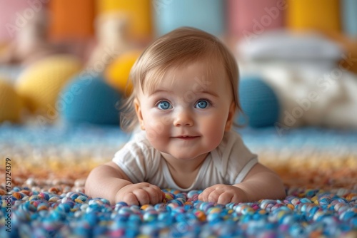 Adorable baby reaching developmental milestones, showcasing the joy of early childhood exploration