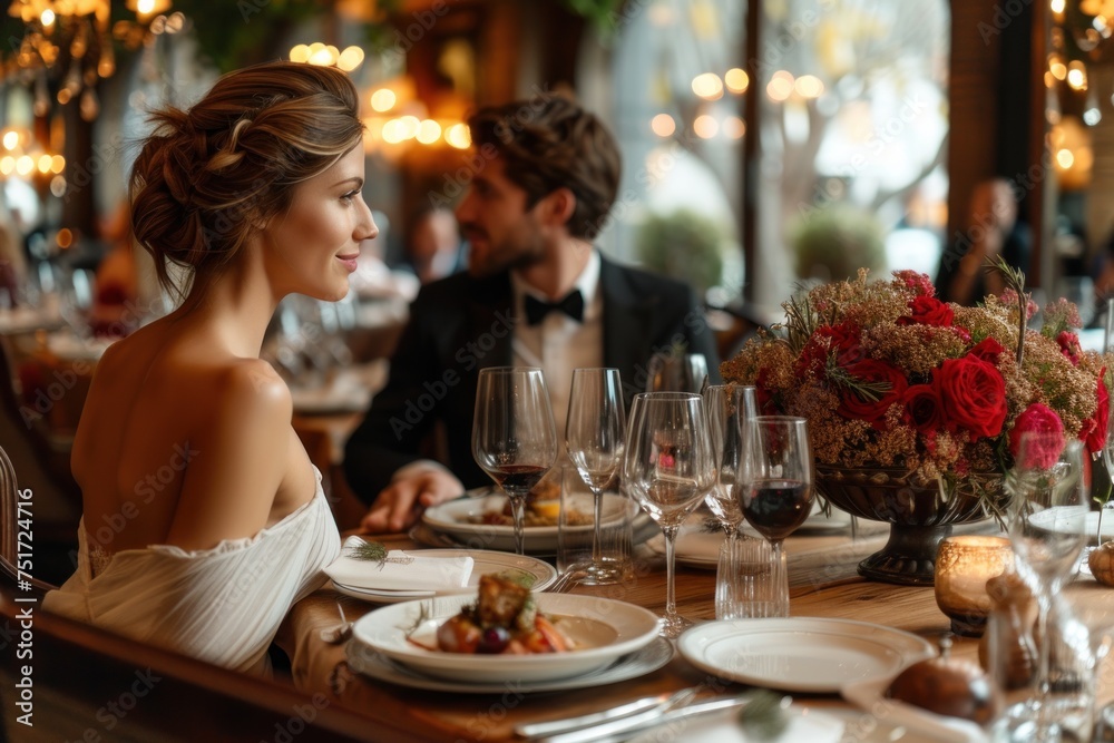Elegant table setting with classic French cuisine, epitomizing the culinary traditions of gourmet dining in France Elegant table setting with classic French cuisine, epitomizing the culinary traditions of gourmet dining in France