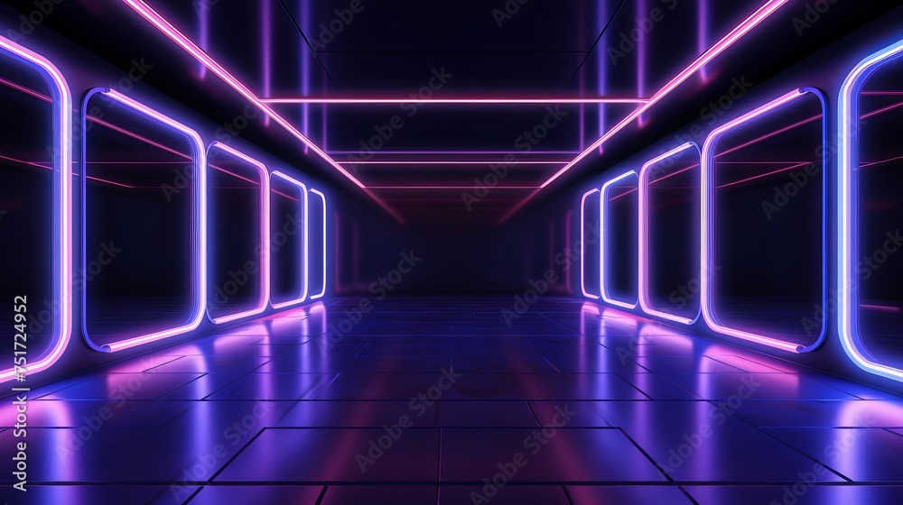 Empty Room Illuminated by Abstract Neon Lighting